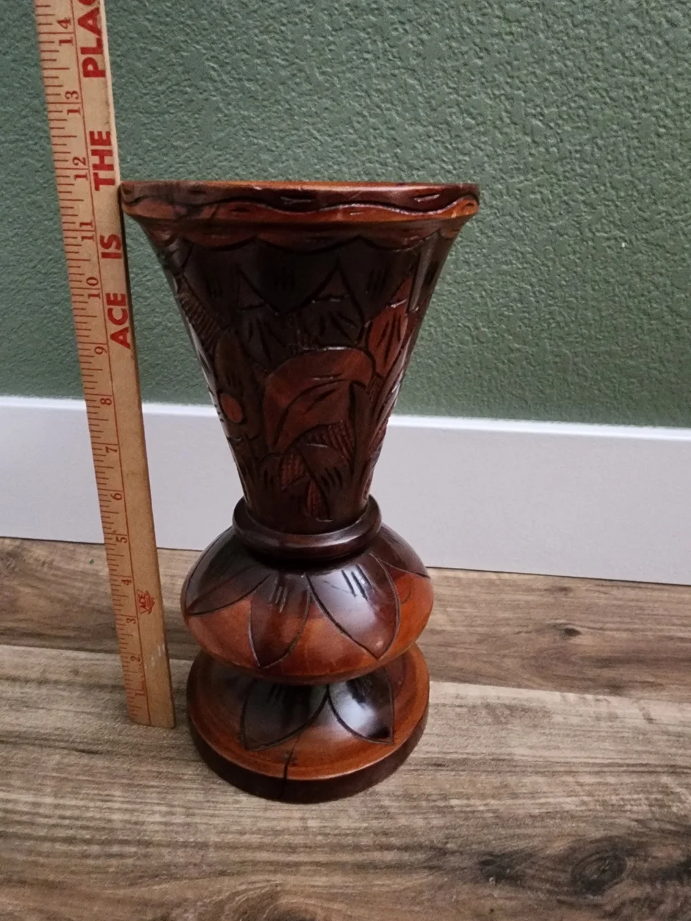 Hand-Carved Brown Wooden Accent Vase - Decorative Home Accent